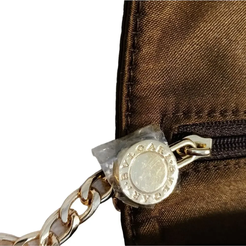 Bulgari Black Satin Crossbody Bag with Gold Chain
